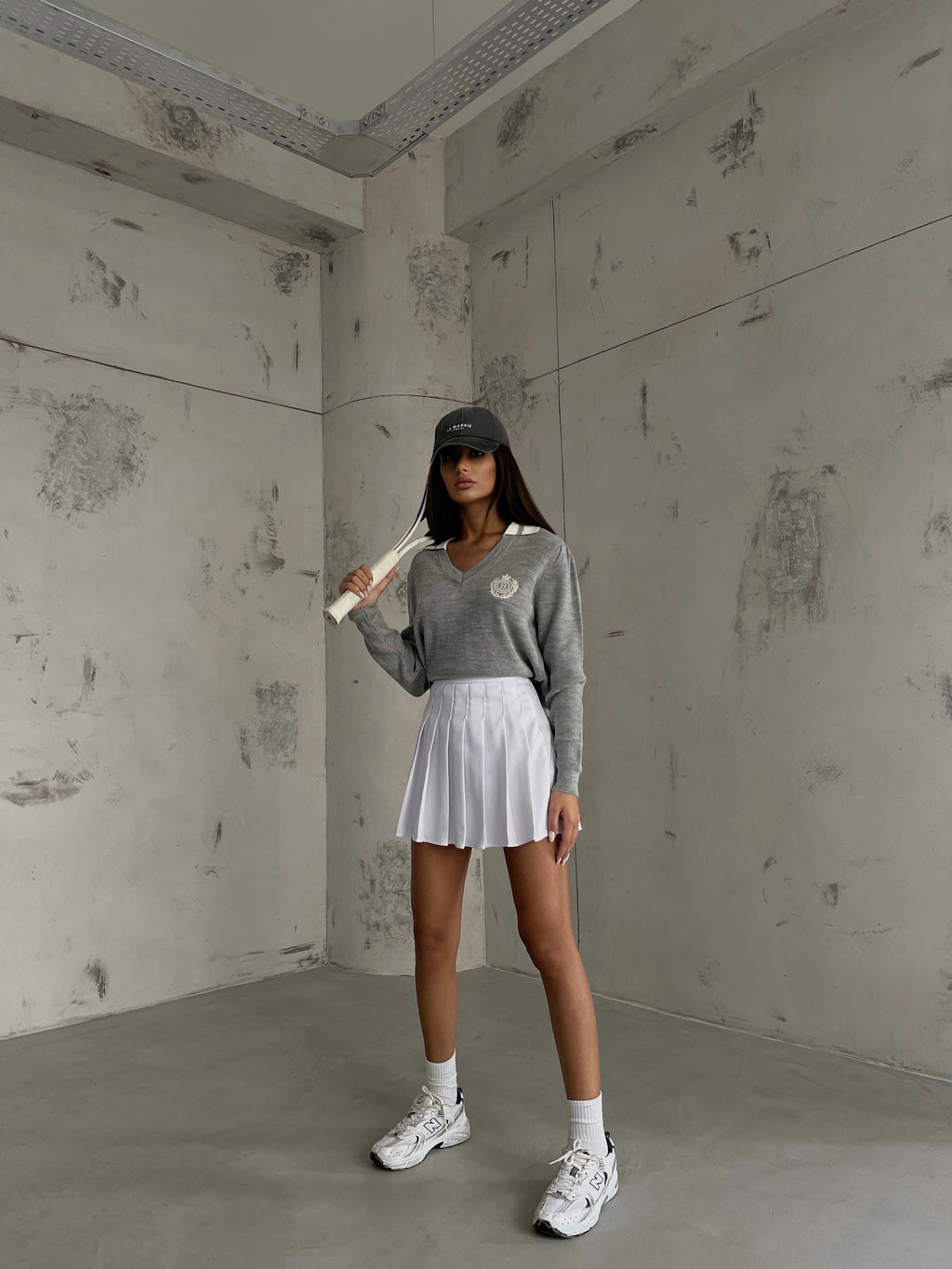 Polo Collar Gray College Sweater