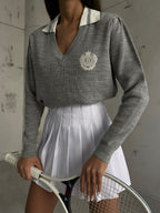 Polo Collar Gray College Sweater