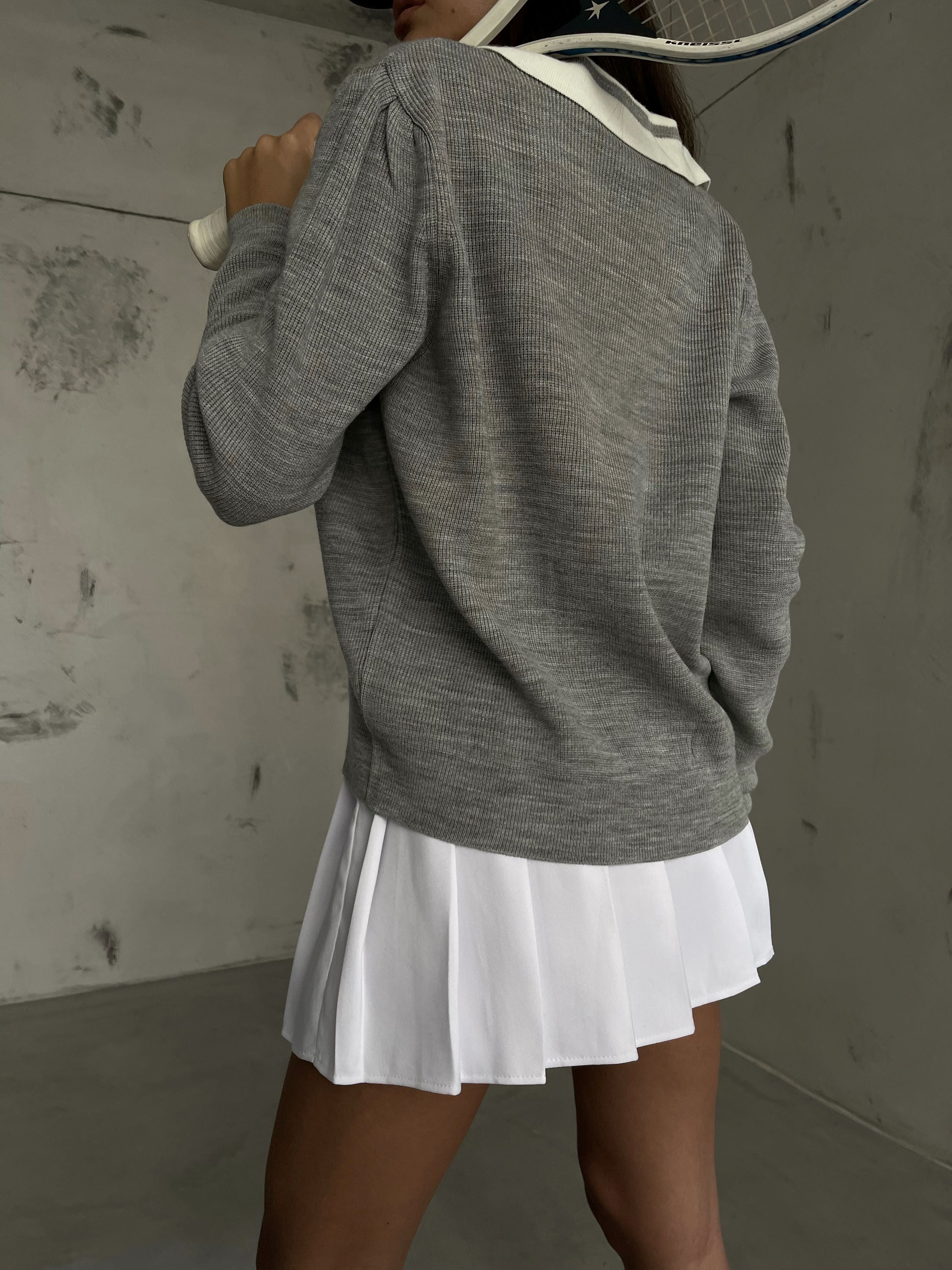 Polo Collar Gray College Sweater