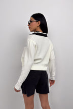 Polo Collar Ecru College Sweater