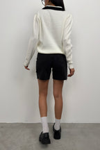 Polo Collar Ecru College Sweater