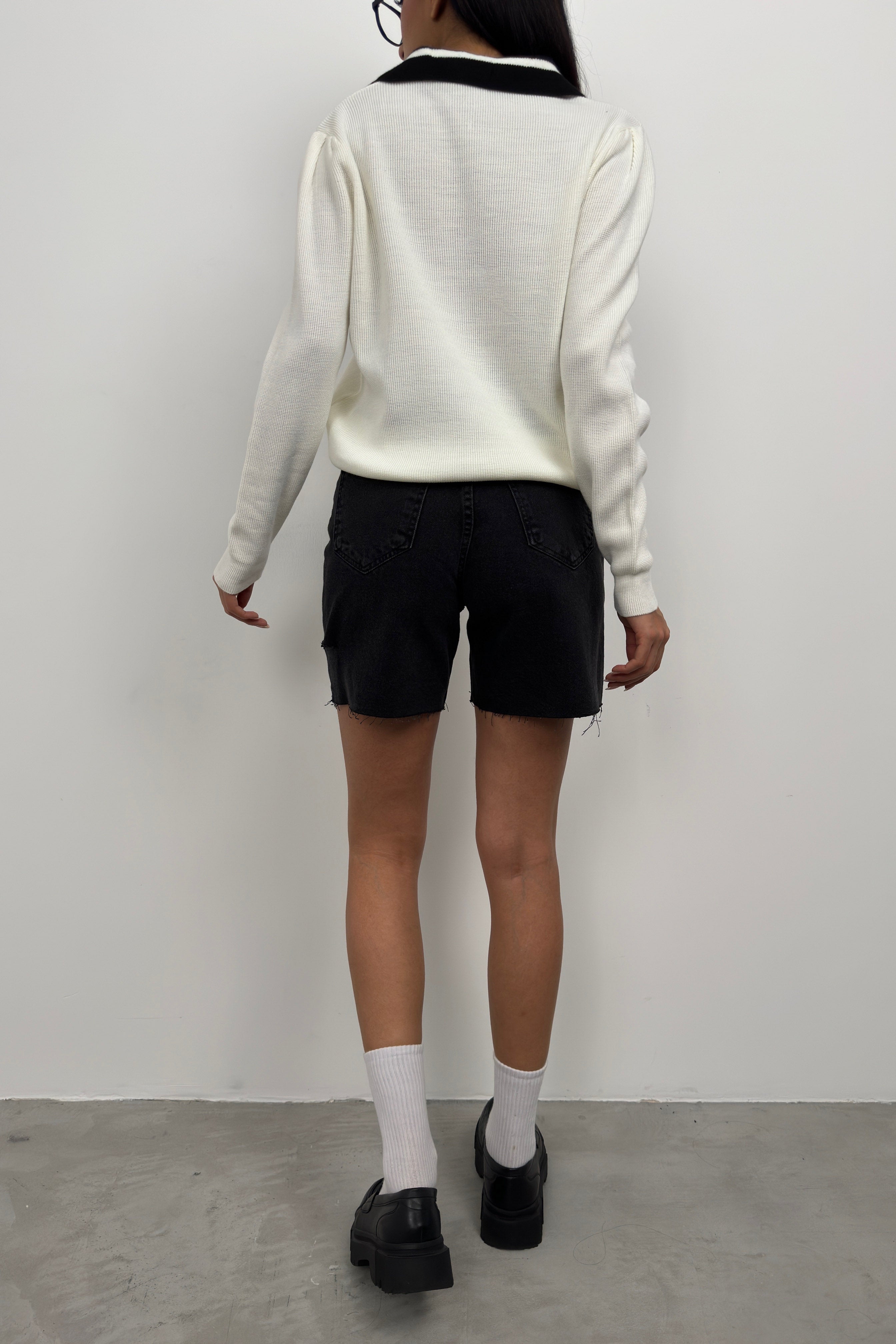 Polo Collar Ecru College Sweater