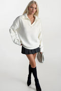 Polo Collar Knit Pattern Ecru Knit Sweater