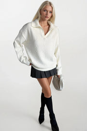 Polo Neck Knitted Pattern Ecru Jumper