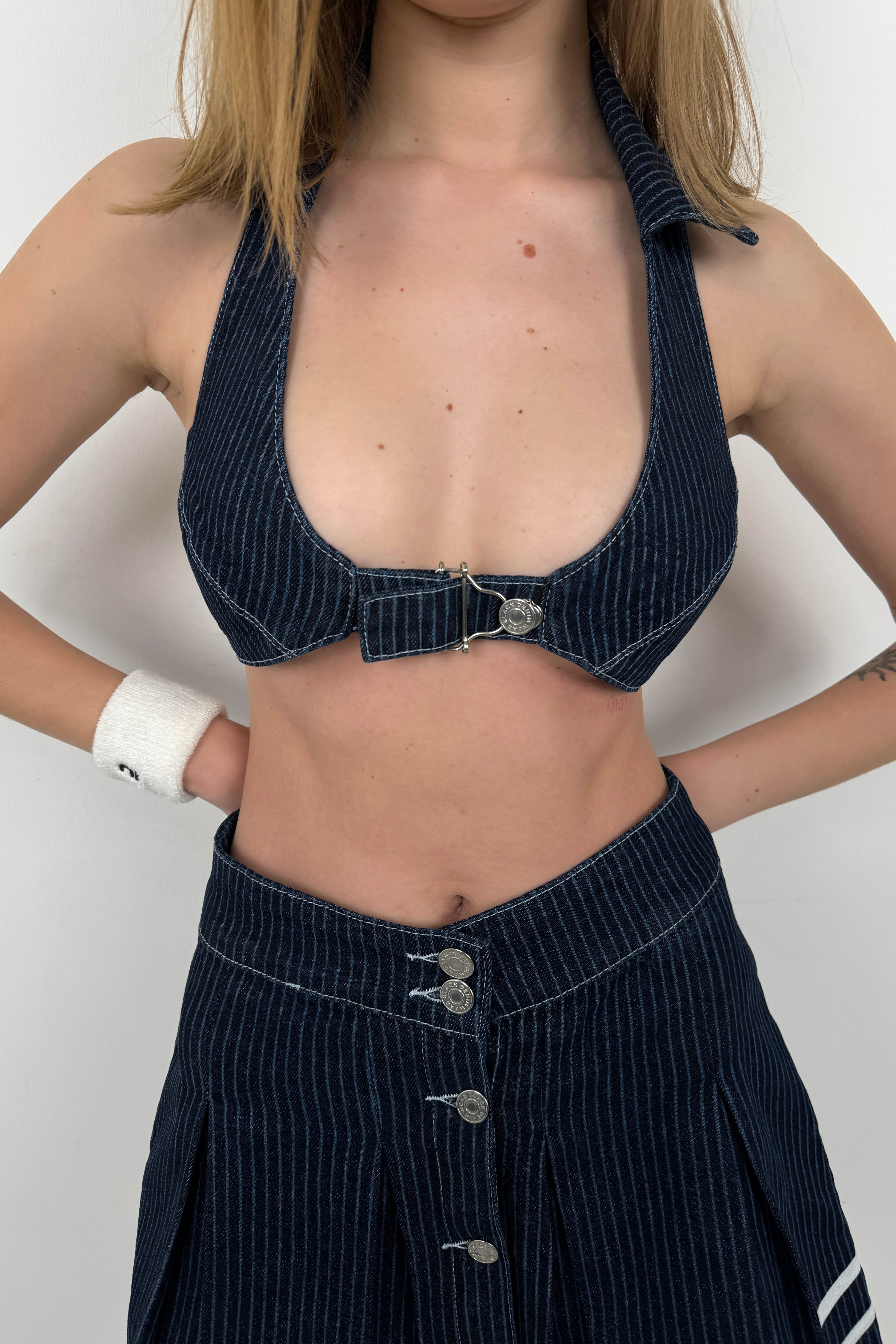 Polo Collar Blue Tiny Crop