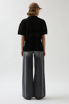 Polo Collar Sheer Black T-Shirt