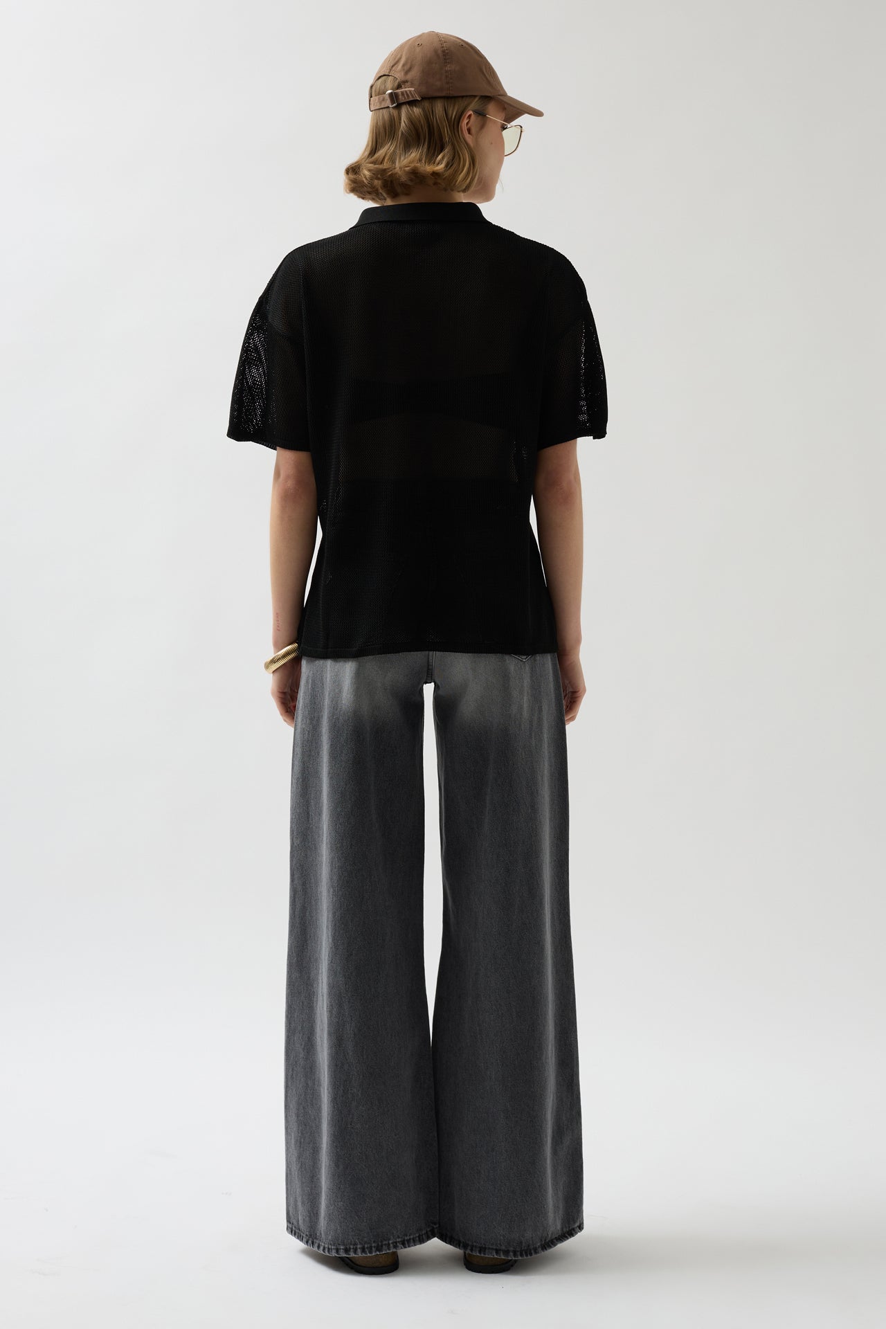 Polo Collar Sheer Black T-Shirt