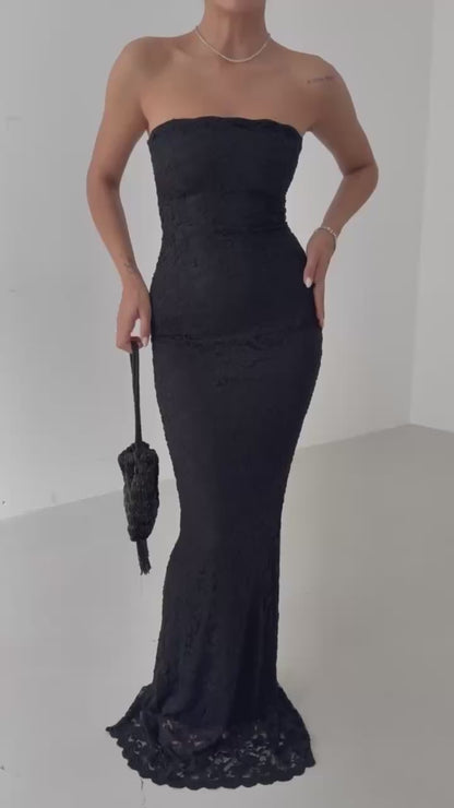 Strapless Lace Maxi Ecru Dress