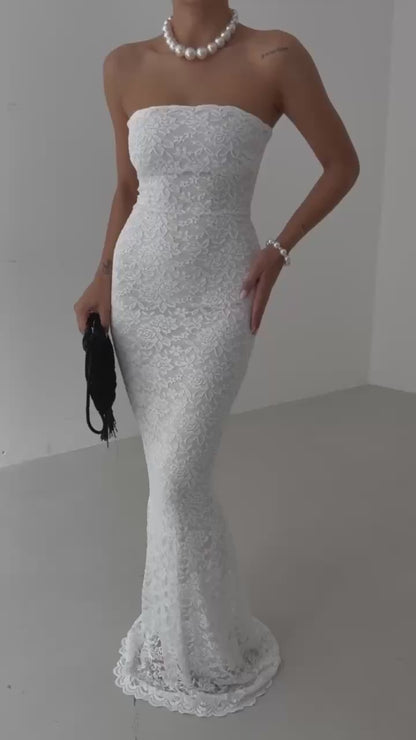 Strapless Lace Maxi Ecru Dress