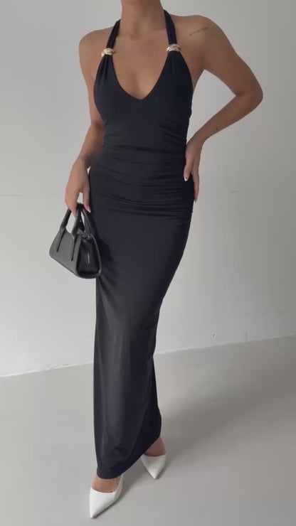 Accessory Detail Maxi Black Dress