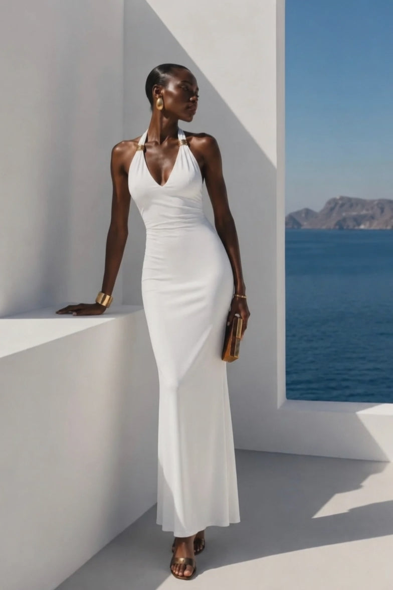 Accessory Detail Maxi White Dress