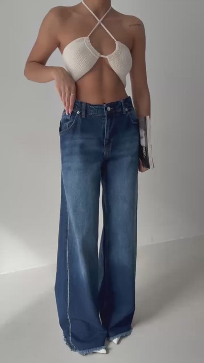 Blue Jeans with Stone Stripe Detail