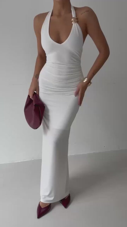 Adjustable Strap Maxi Dress with Gold Ring Detail