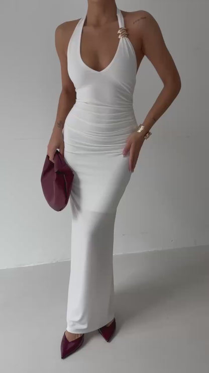 Accessory Detail Maxi White Dress