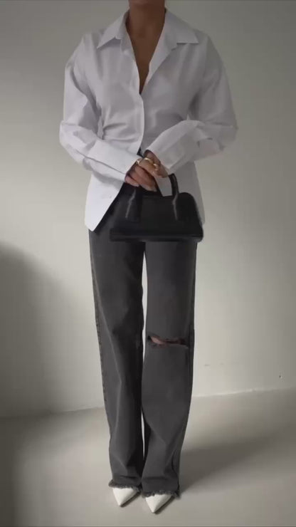 Low Waist Knee Fold Black Jeans