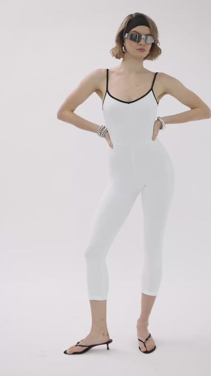 Piping Detail White Sports Overalls