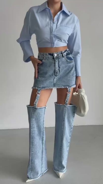 Leggings Detail High Waist Blue Jeans + Crop