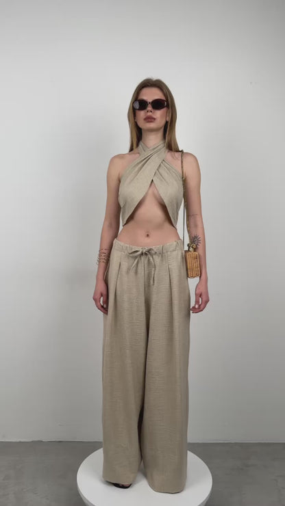 Cross-Laced Linen Mink Crop