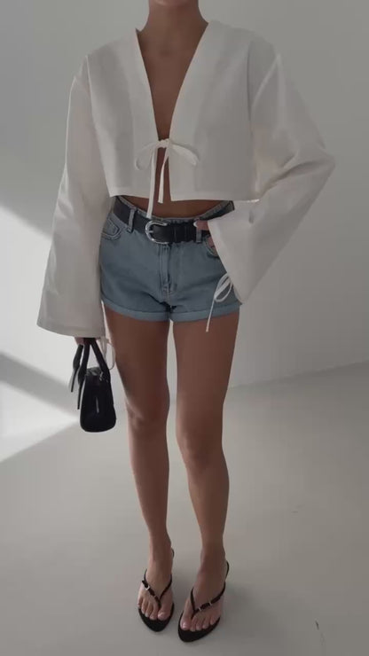 Tie Detail Long Sleeve White Blouse + Jean