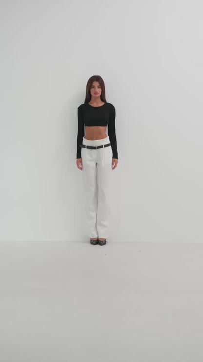 Belt Detail White High Waist Trousers