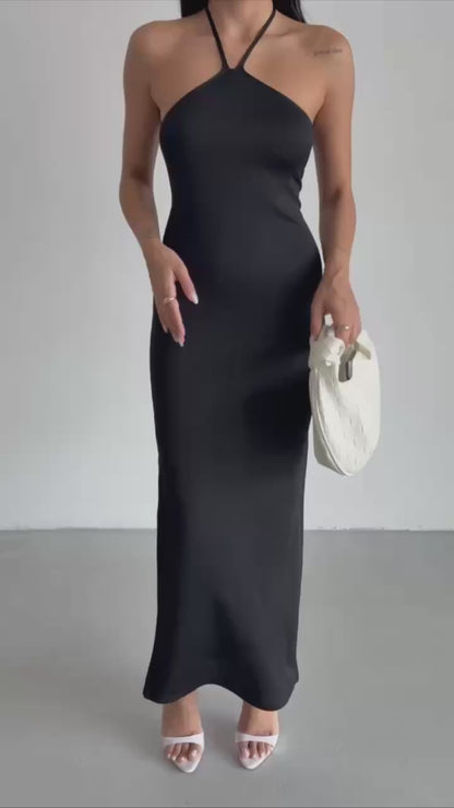 Cross Straps Maxi Black Dress