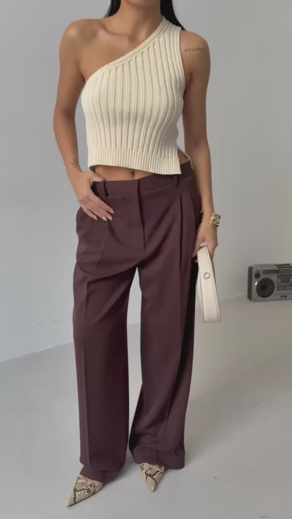 One Shoulder Knitted Ecru Blouse