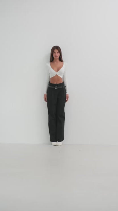 Belt Detail Black High Waist Trousers
