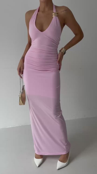 Accessory Detail Maxi Pink Dress
