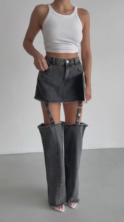 Leggings Detail High Waist Black Jeans + Crop