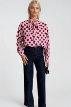 Polka Dot Pattern Scarf Detail Pink Shirt