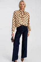 Polka Dot Pattern Scarf Detail Yellow Shirt