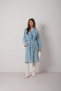 Fringe Detail Light Blue Denim Trench Coat