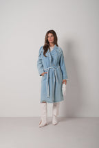Fringe Detail Light Blue Denim Trench Coat