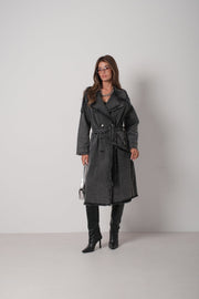 Tassel Detail Gray Denim Trench Coat