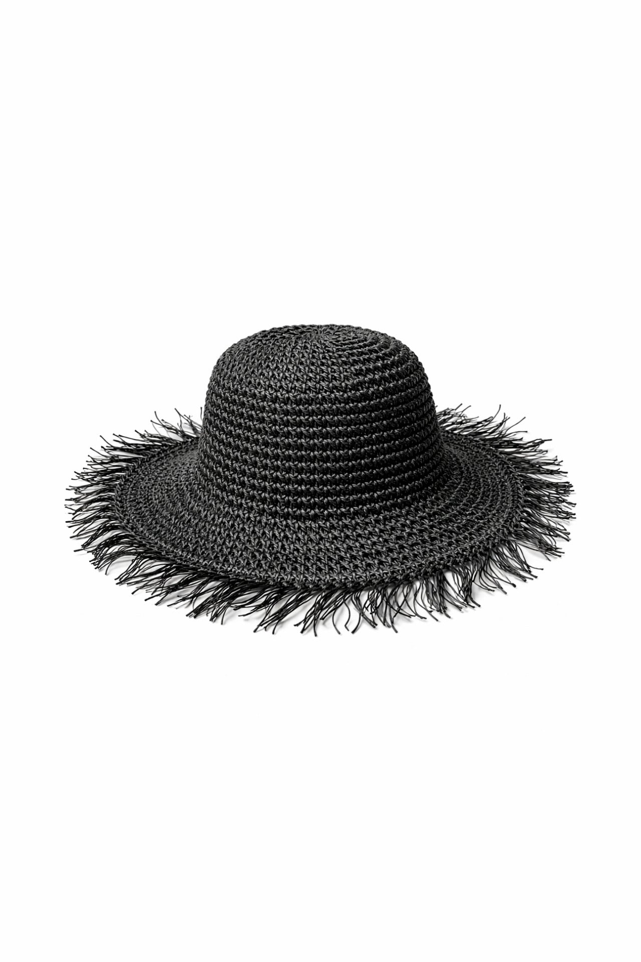 Fringe Detail Black Straw Hat