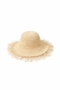 Fringe Detail Beige Straw Hat