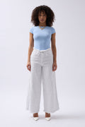 Fringe Detail Wide Leg White Jeans