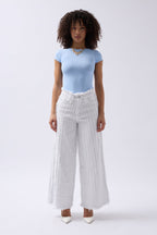 Fringe Detail Wide Leg White Jeans