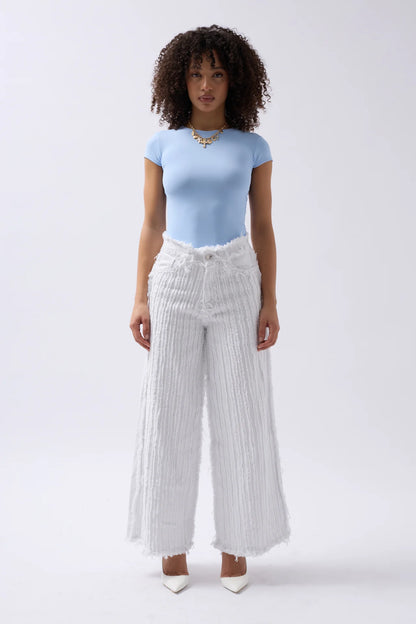 Tassel Detail Wide Leg White Jeans