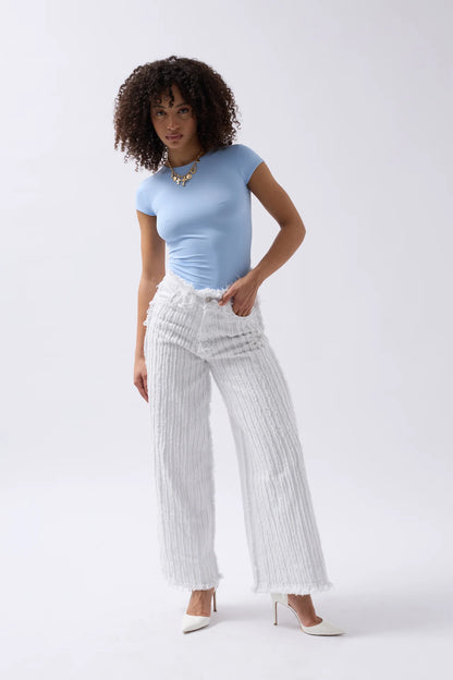 Tassel Detail Wide Leg White Jeans