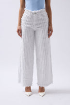 Fringe Detail Wide Leg White Jeans