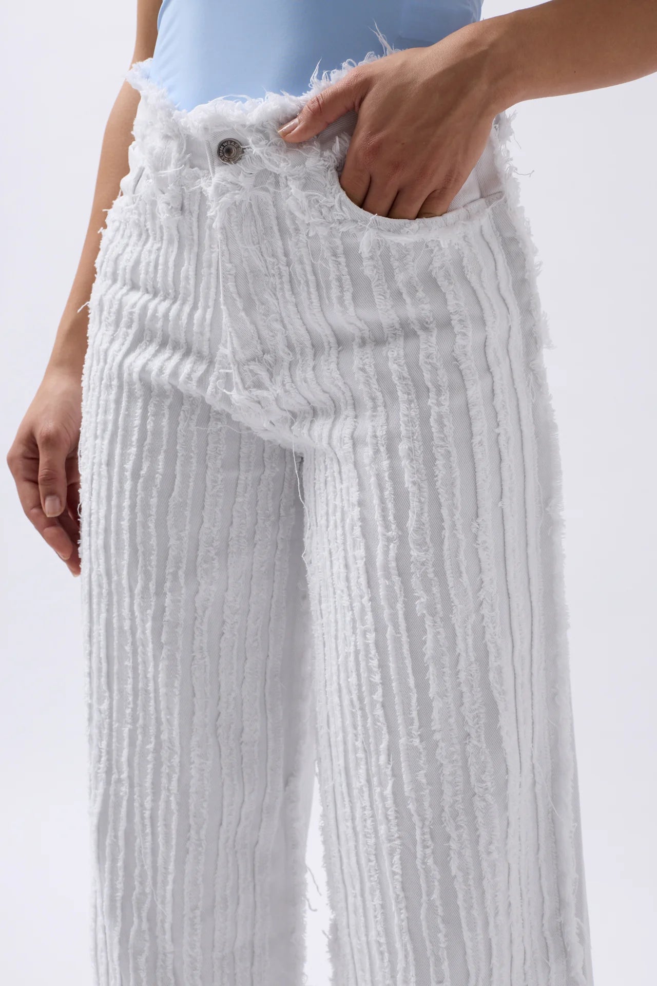 Tassel Detail Wide Leg White Jeans