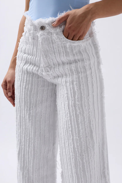 Tassel Detail Wide Leg White Jeans