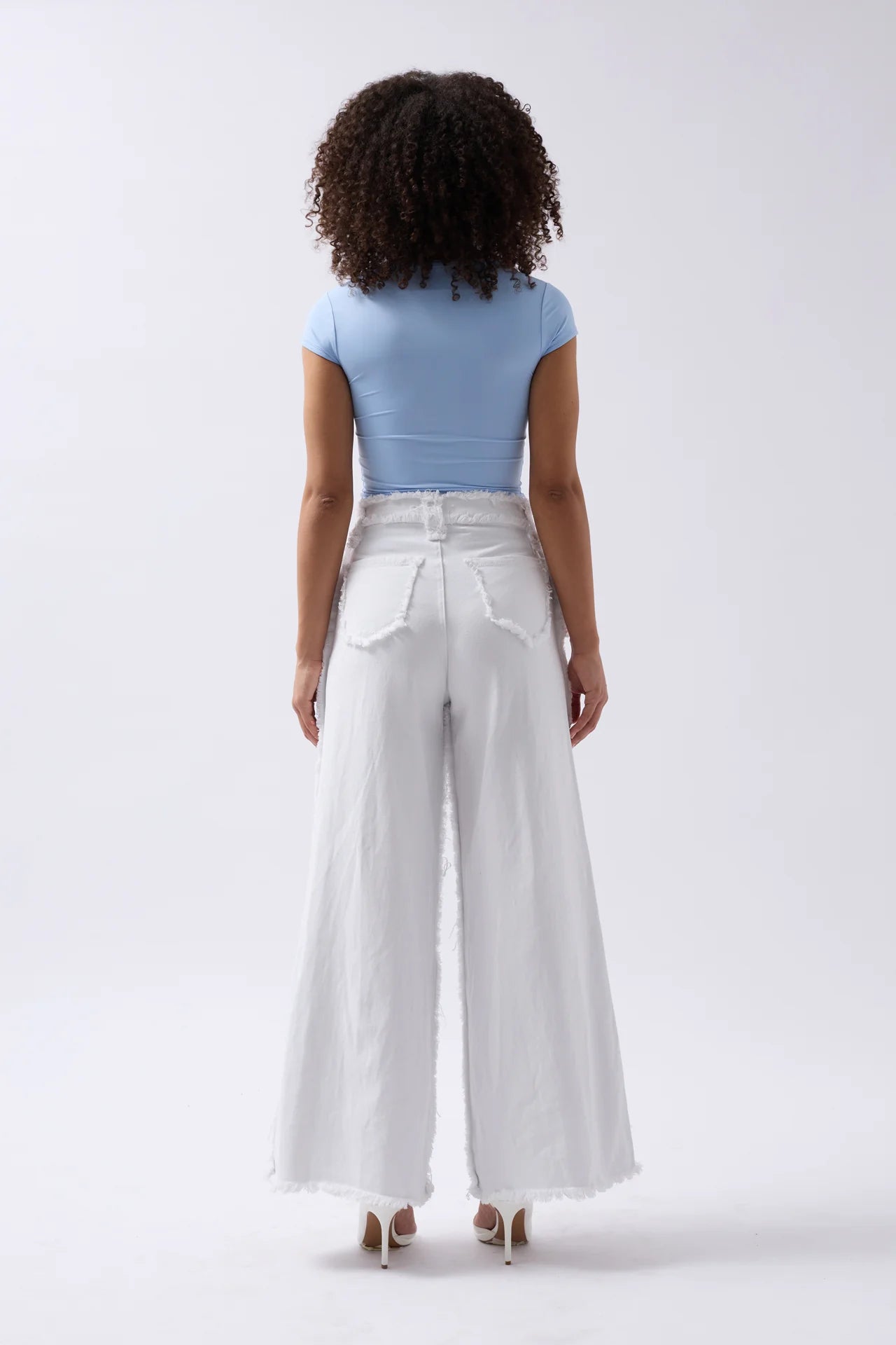Tassel Detail Wide Leg White Jeans