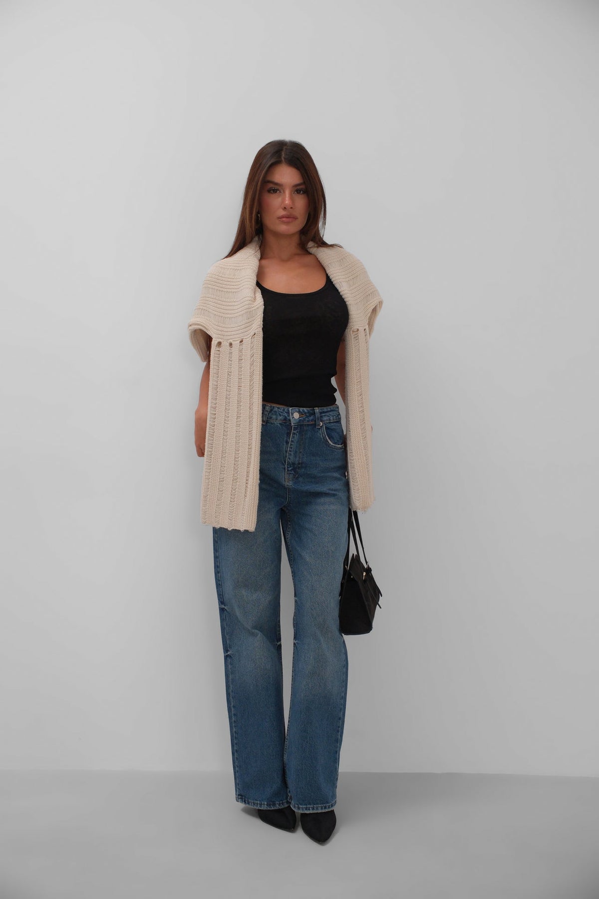 Stitch Detail Wide Leg Blue Jeans