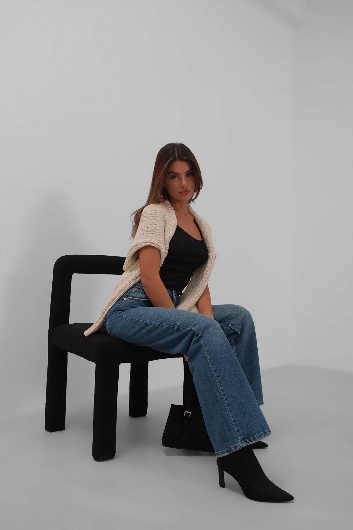 Stitch Detail Wide Leg Blue Jeans
