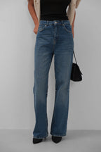 Stitch Detail Wide Leg Blue Jeans