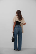 Stitch Detail Wide Leg Blue Jeans
