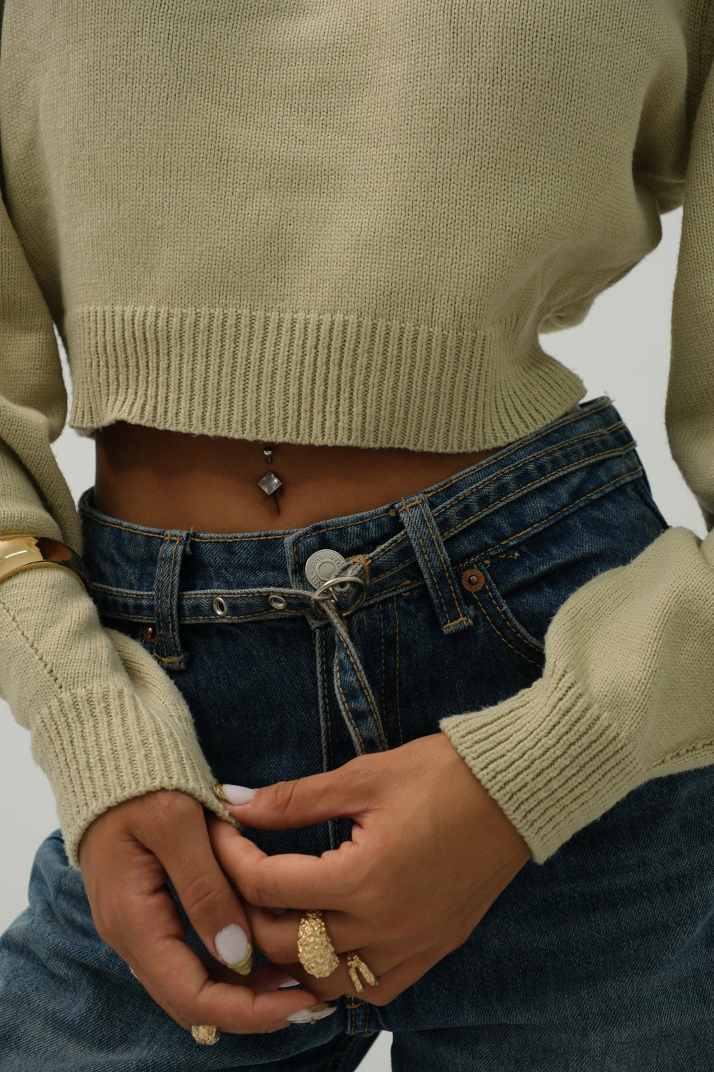 Raglan Sleeve Crop Beige Knit Sweater