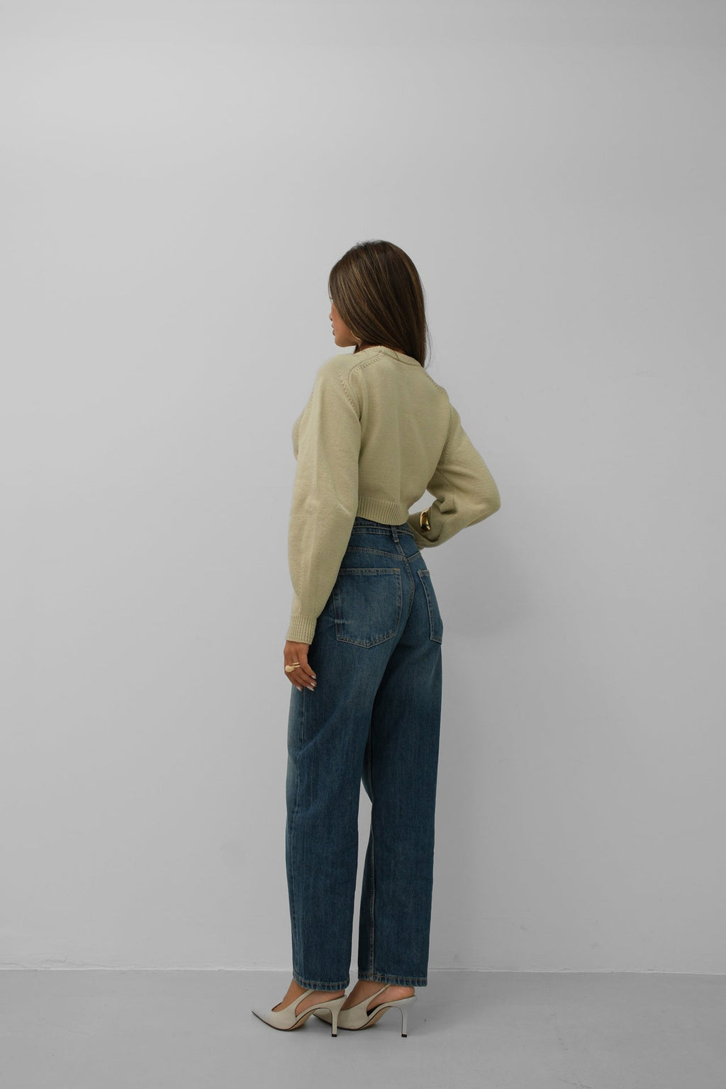 Raglan Sleeve Crop Beige Knit Sweater